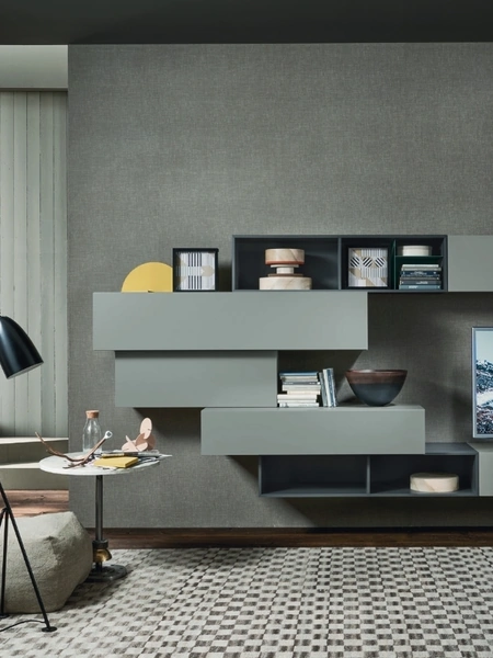 Parete Attrezzata Lampo L6C08 in laccato Ardesia opaco di Sangiacomo