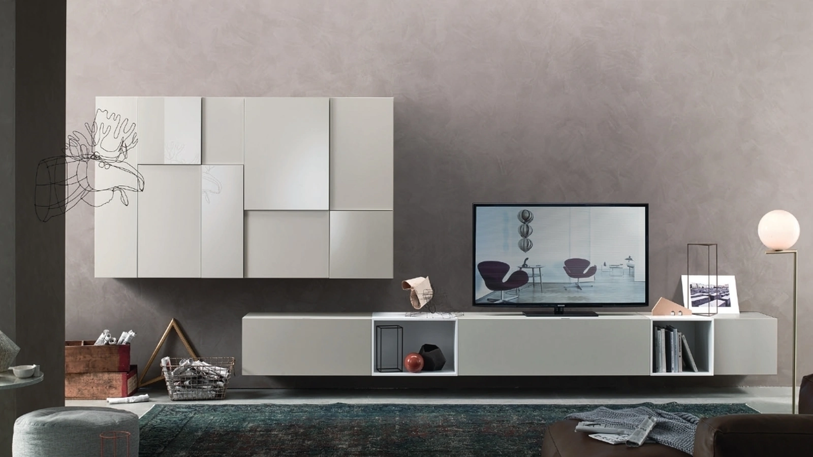 Parete Attrezzata Lampo L6C11 in laccato opaco e lucido di Sangiacomo