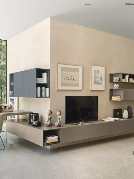 Parete Attrezzata angolare Lampo L6C12 A in laccato opaco di Sangiacomo