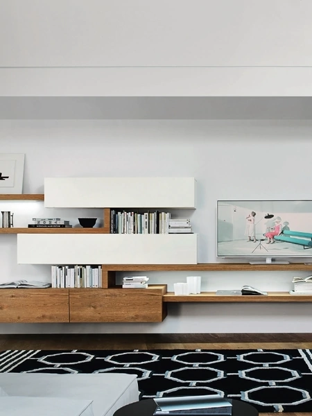 Parete Attrezzata Lampo L6C15 in Rovere nodato impiallacciato e laccato opaco di Sangiacomo