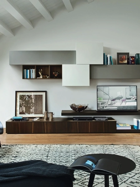 Parete Attrezzata Lampo L6C20 in impiallacciato Rovere termotrattato e laccato opaco di Sangiacomo