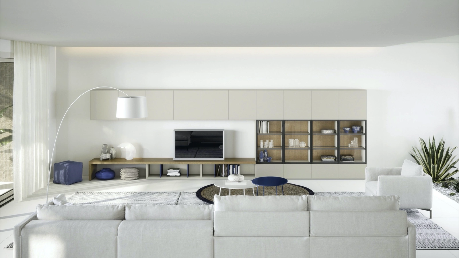 Parete Attrezzata Mensole e piani a muro 01 in laccato opaco e legno di Novamobili