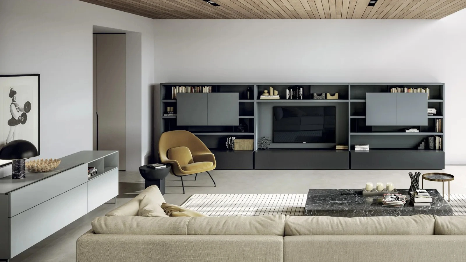 Parete Attrezzata Line Up 14 in laccato opaco di Dielle Modus