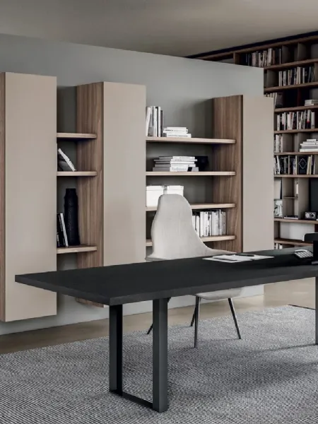 Parete Attrezzata modulare sospesa Line Up 05 in laccato opaco e nobilitato design Noce di Dielle Modus