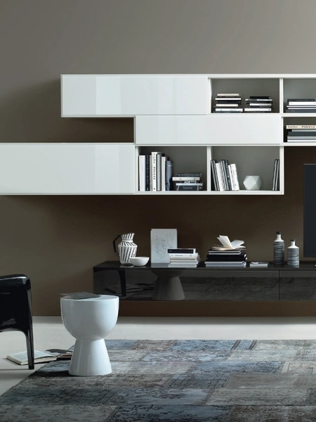 Parete Attrezzata Modo M6C79 in laccato opaco e vetro di Sangiacomo