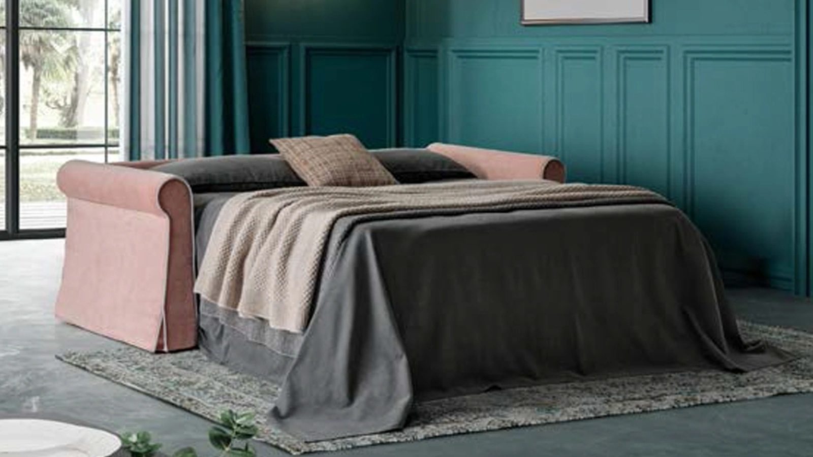 Divano letto matrimoniale Agatha in tessuto di Confort Line