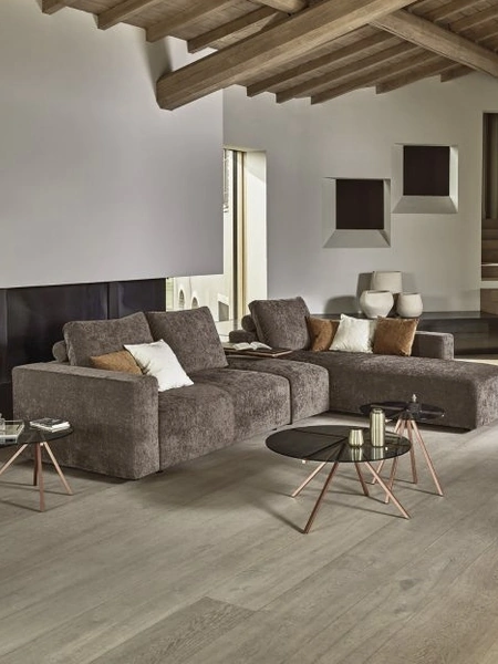 Divano in tessuto imbottito con penisola Zenit Wall di Bontempi