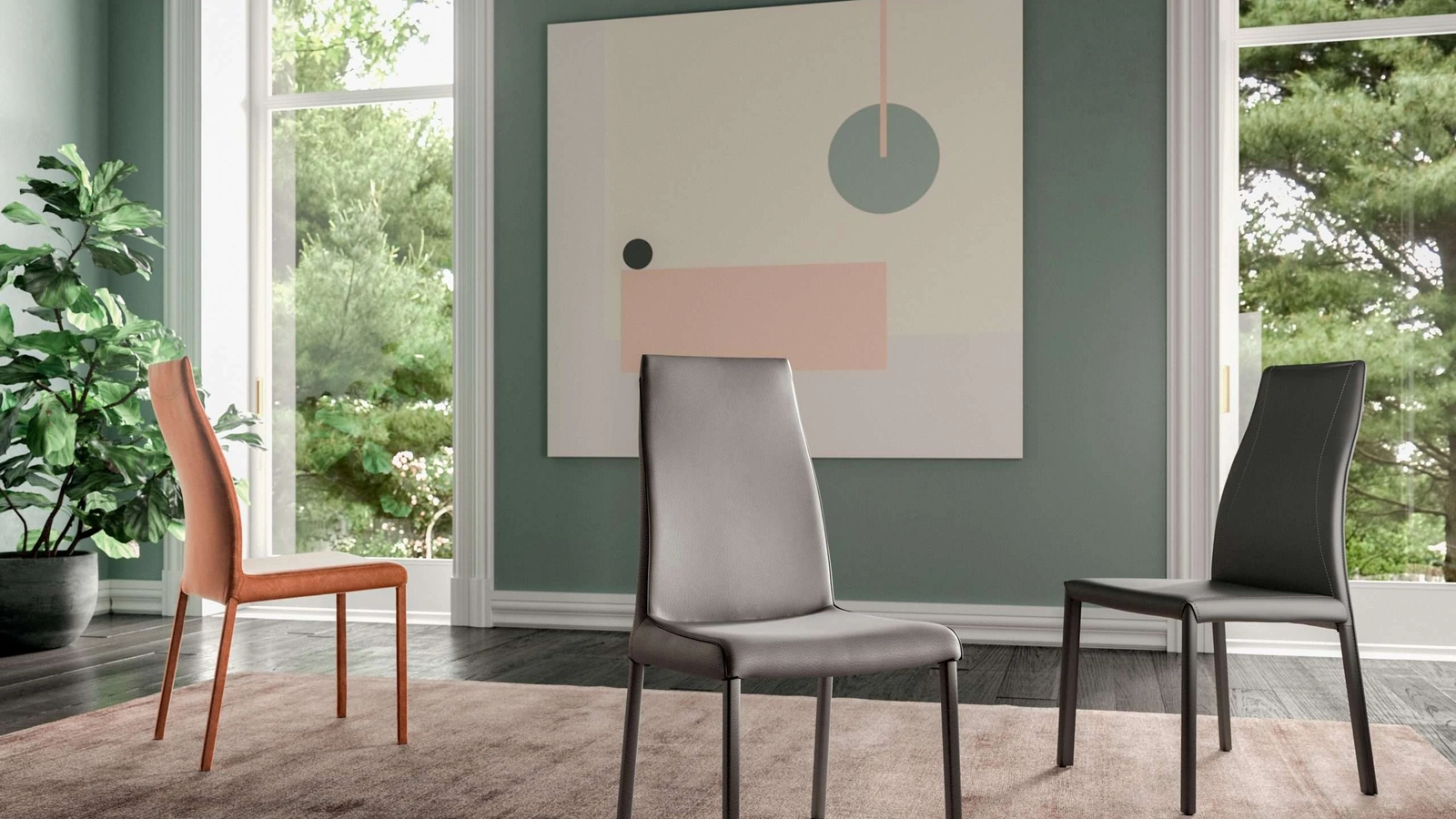 Sedia imbottita rivestita in pelle Blitz di Ozzio