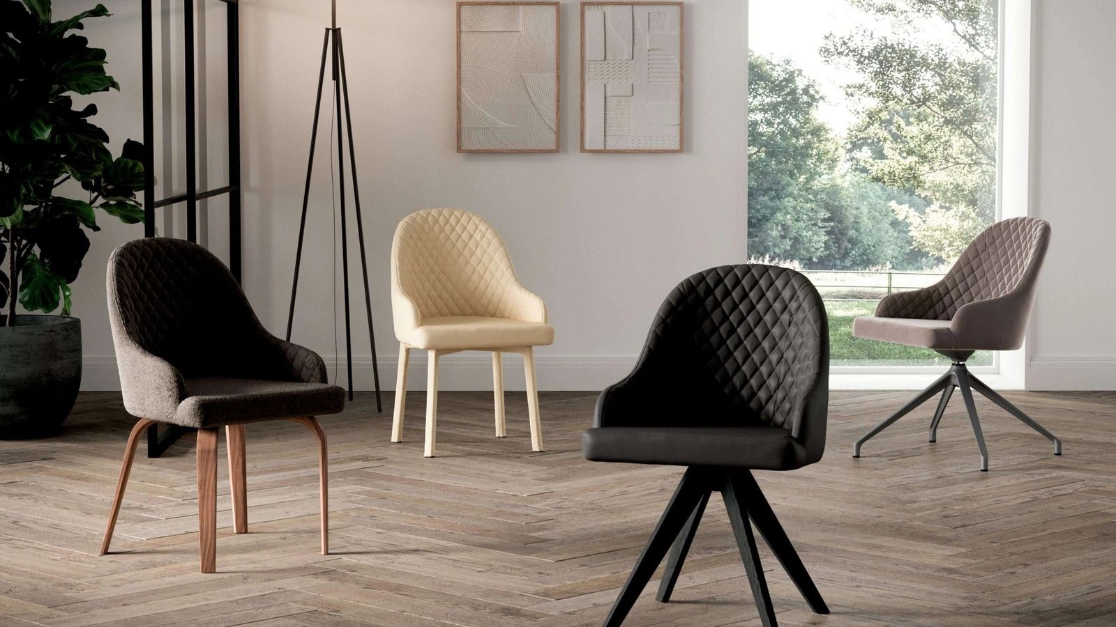 Sedia Demetra in pelle o tessuto di Ozzio