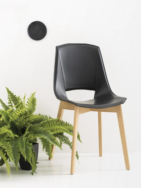 Sedia Eva 5 rivestita in cuoio con gambe in legno massello di Frassino di Pointhouse