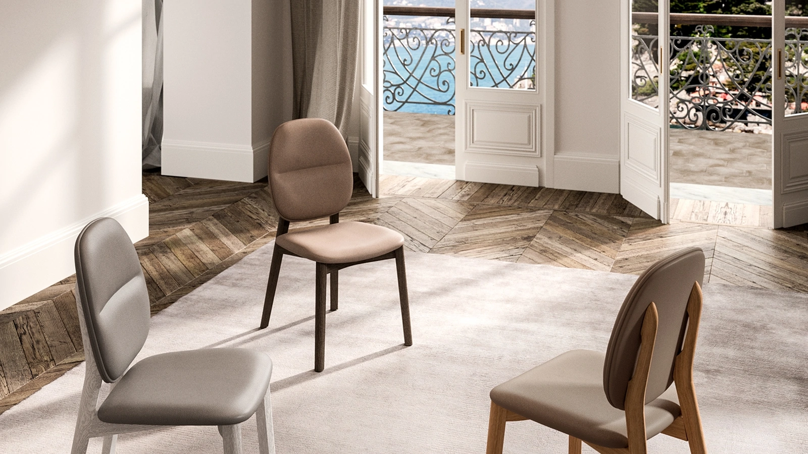 Sedia in pelle con struttura in legno massello Giotto di Ozzio