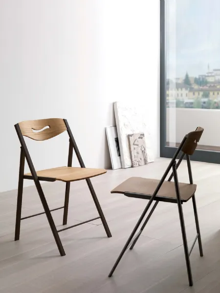 Sedia pieghevole in legno con struttura in metallo Ripiego di Ozzio