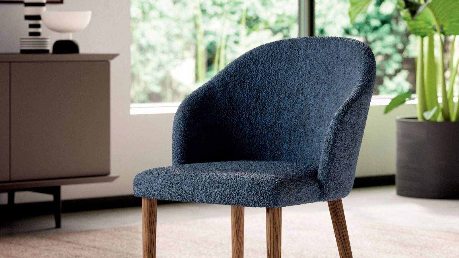 Sedia Zico in tessuto imbottito con gambe in Rovere di Ozzio