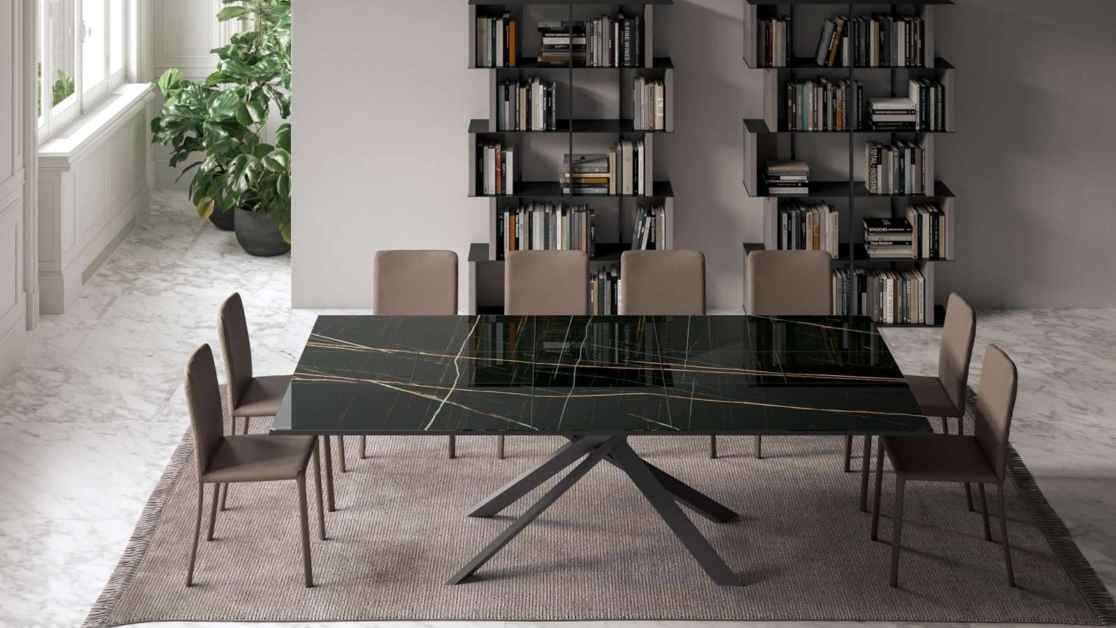 Tavolo allungabile 4x4 in Marble Glass di Ozzio