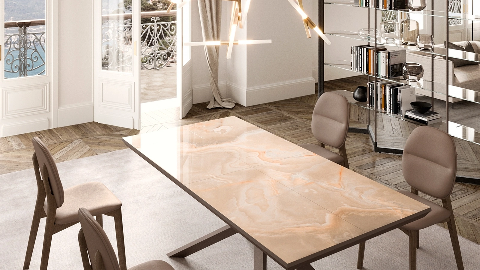 Tavolo allungabile 4x4 in Marble Glass di Ozzio