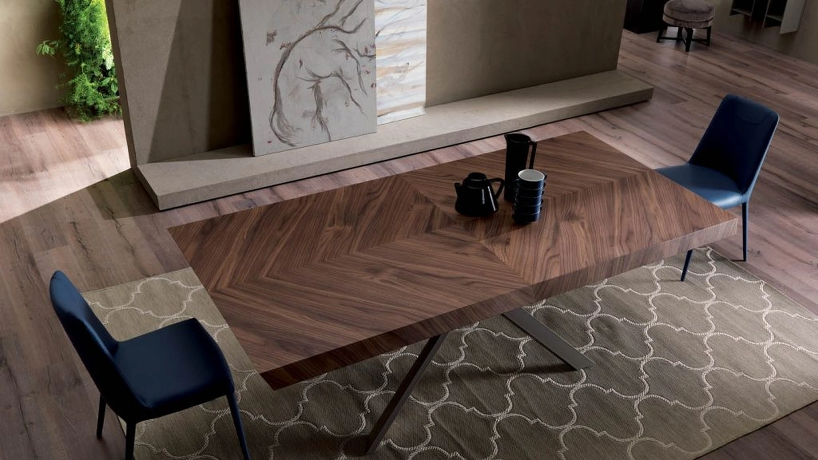 Tavolo fisso rettangolare in legno con base in metallo 4x4 di Ozzio