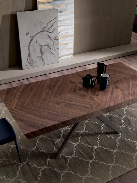 Tavolo fisso rettangolare in legno con base in metallo 4x4 di Ozzio