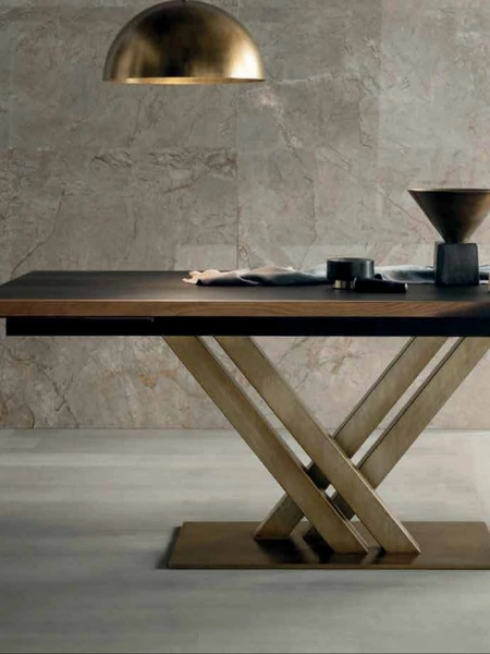 Tavolo allungabile con basamento in metallo Athena di Alta Corte