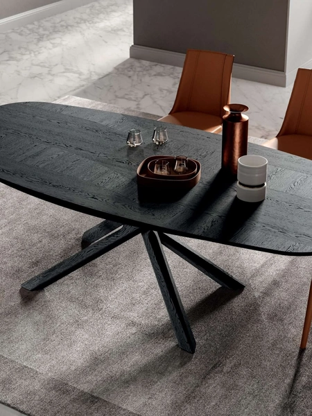 Tavolo fisso Arizona in legno di Rovere Wild Carbone di Ozzio