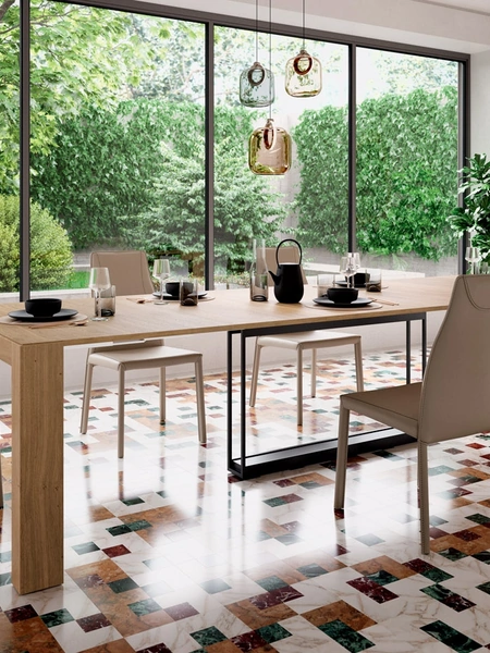 Consolle A3 allungabile in Rovere dotata di 5 prolunghe incorporate nella struttura di Ozzio