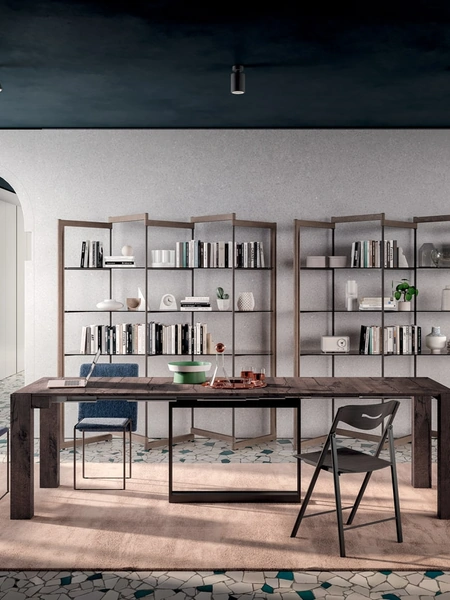 Consolle A4 allungabile in Rovere e metallo dotata di 4 prolunghe incorporate nella struttura di Ozzio