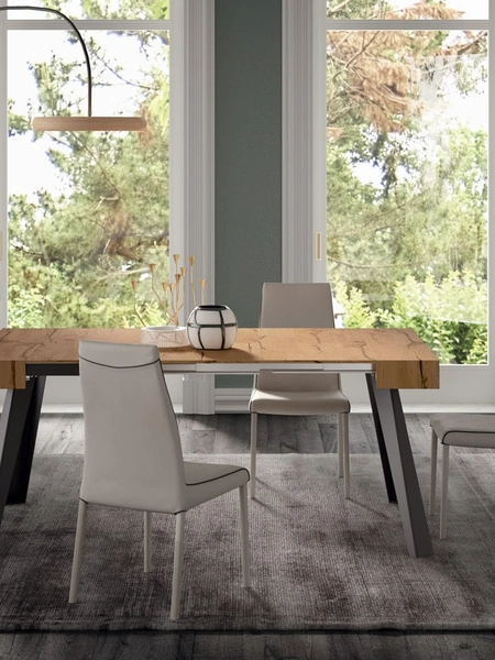 Consolle allungabile in rovere con base in metallo con tre allunghe a libro CO4L di Ozzio