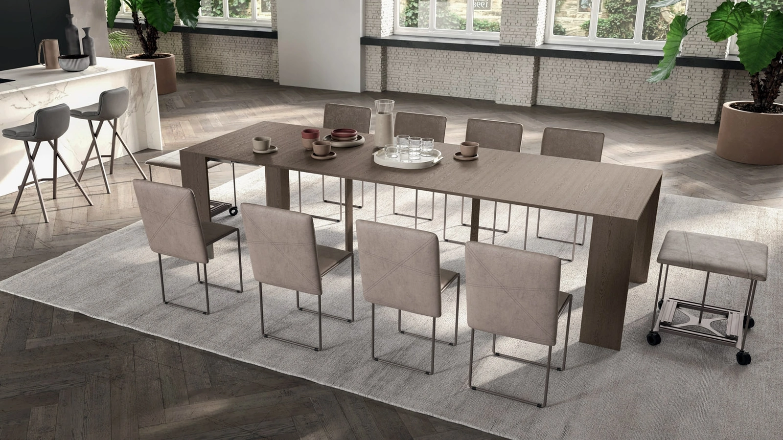 Consolle allungabile in Rovere dotata di 5 prolunghe esterne Golia di Ozzio