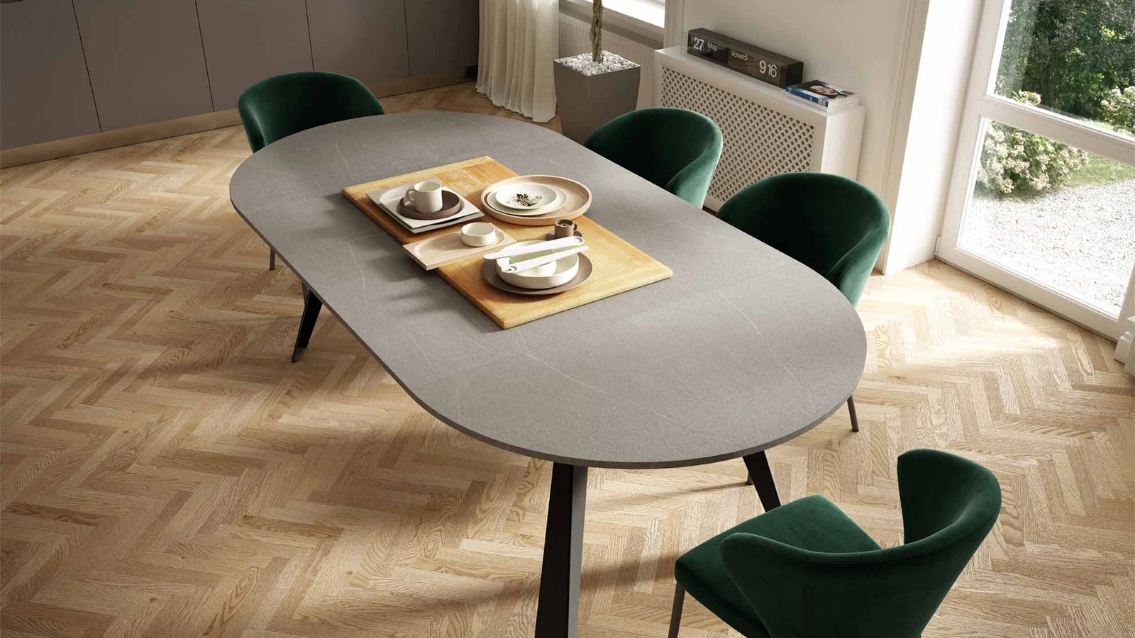 Tavolo rotondo Convivio con top finitura Eco legno Serena di Easyline