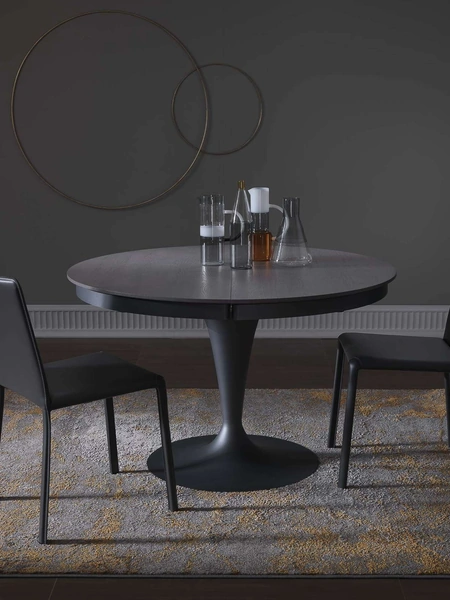 Tavolo rotondo allungabile in Rovere con base in metallo Eclipse Legno di Ozzio