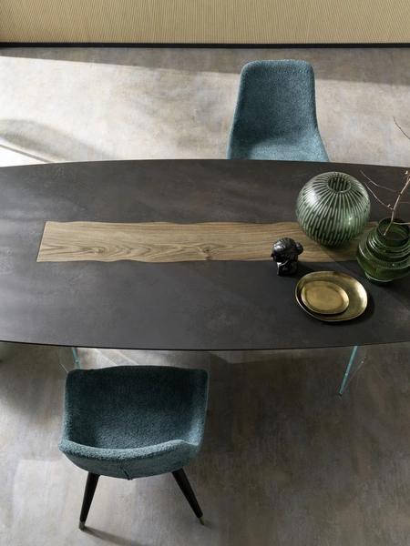 Tavolo Murano con piano in ceramica e inserto in legno di Alta Corte