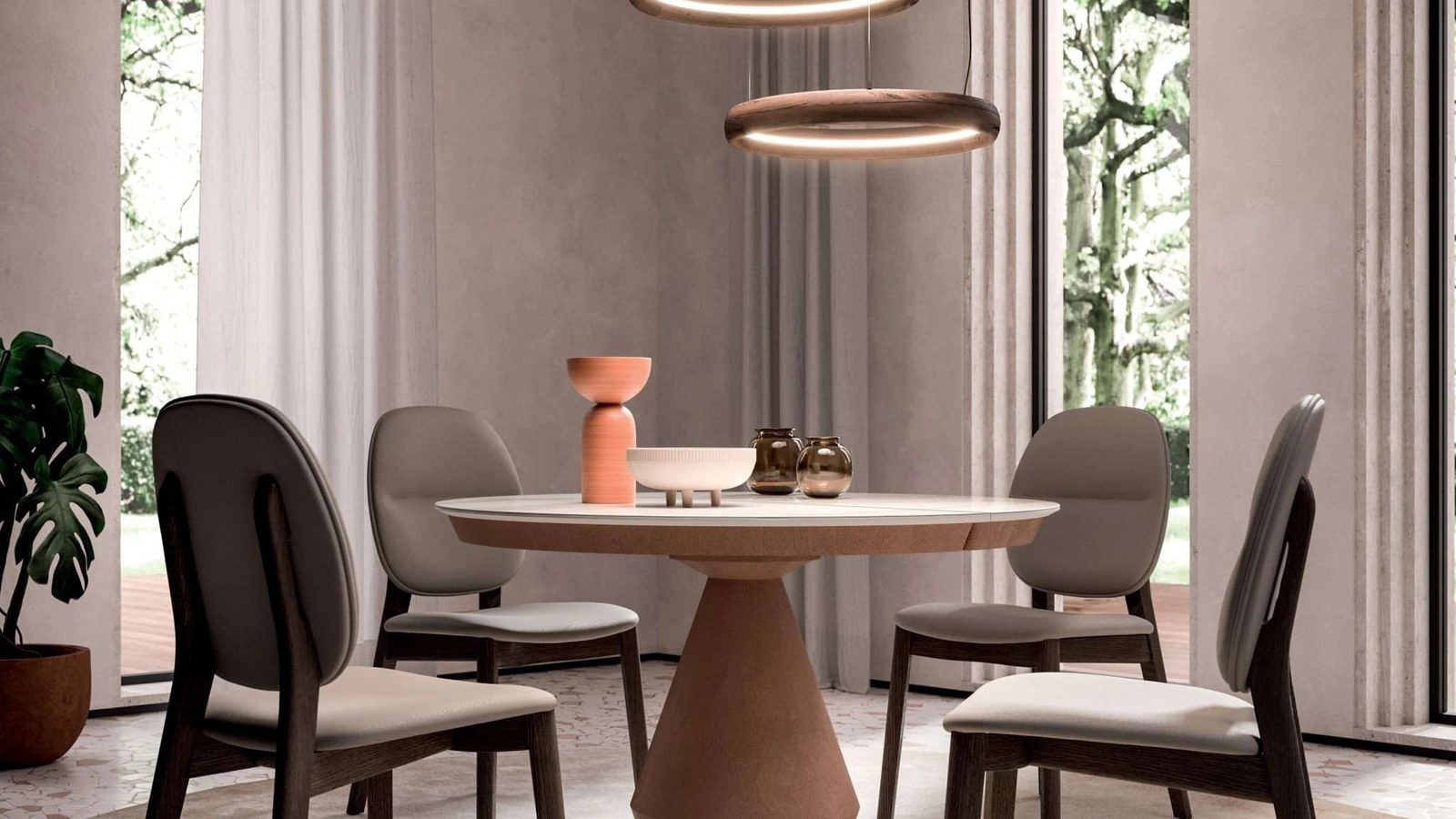 Tavolo allungabile Lycos con top in Marble Glass Calacatta Gold lucido e base in metallo verniciato Bronzo di Ozzio