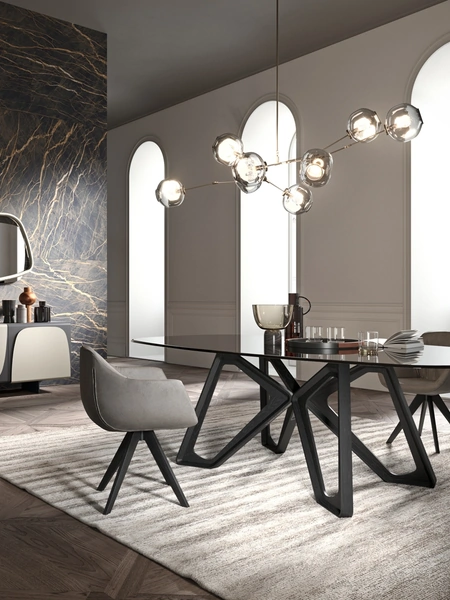 Tavolo in Cristallo con base in massello di Rovere Papillon di Ozzio