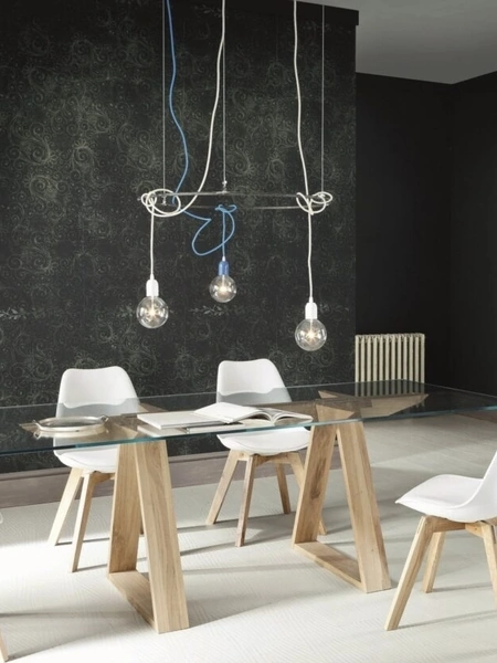 Tavolo con piano in vetro e gambe in legno Tokyo di Alta Corte