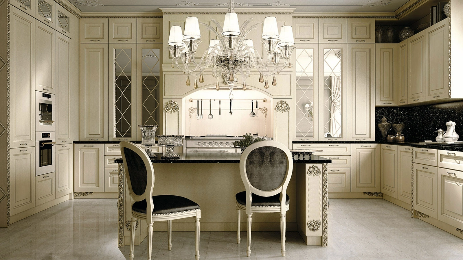 Cucina Classica angolare con isola in legno laccato con top in granito Chimera LIno di Zappalorto