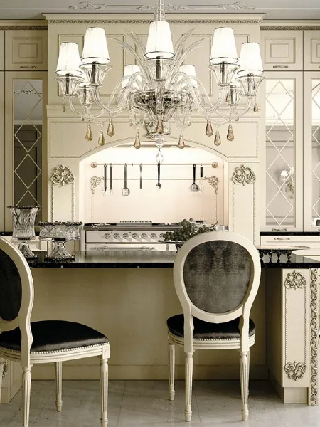 Cucina Classica angolare con isola in legno laccato con top in granito Chimera LIno di Zappalorto