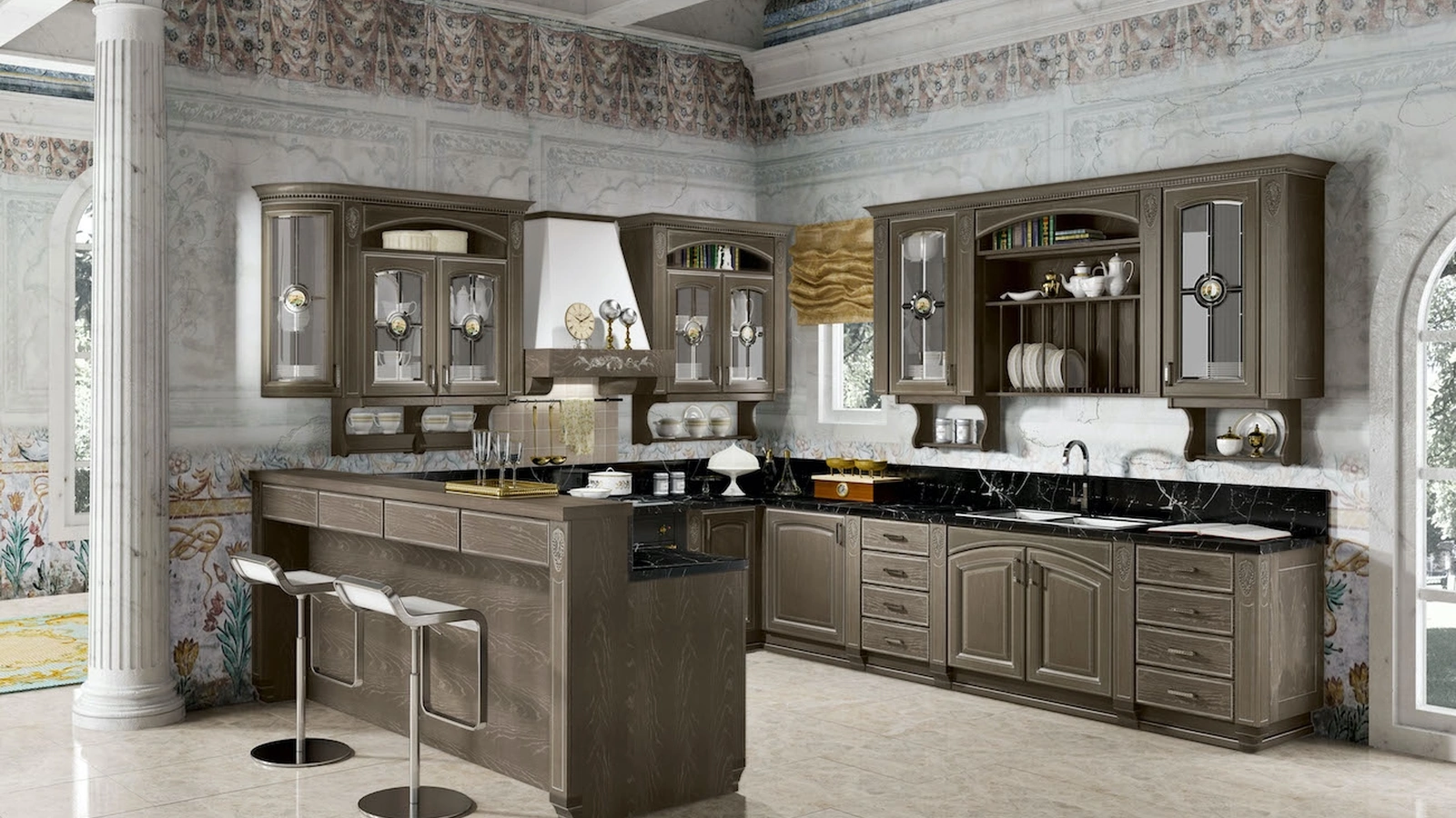 Cucina Classica Gold Elite con penisola di Home Cucine