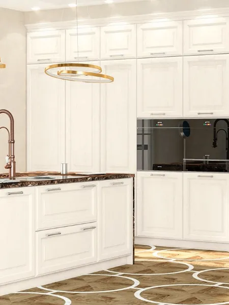 Cucina Classica con isola in legno laccato bianco e marmo Chimera York di Zappalorto