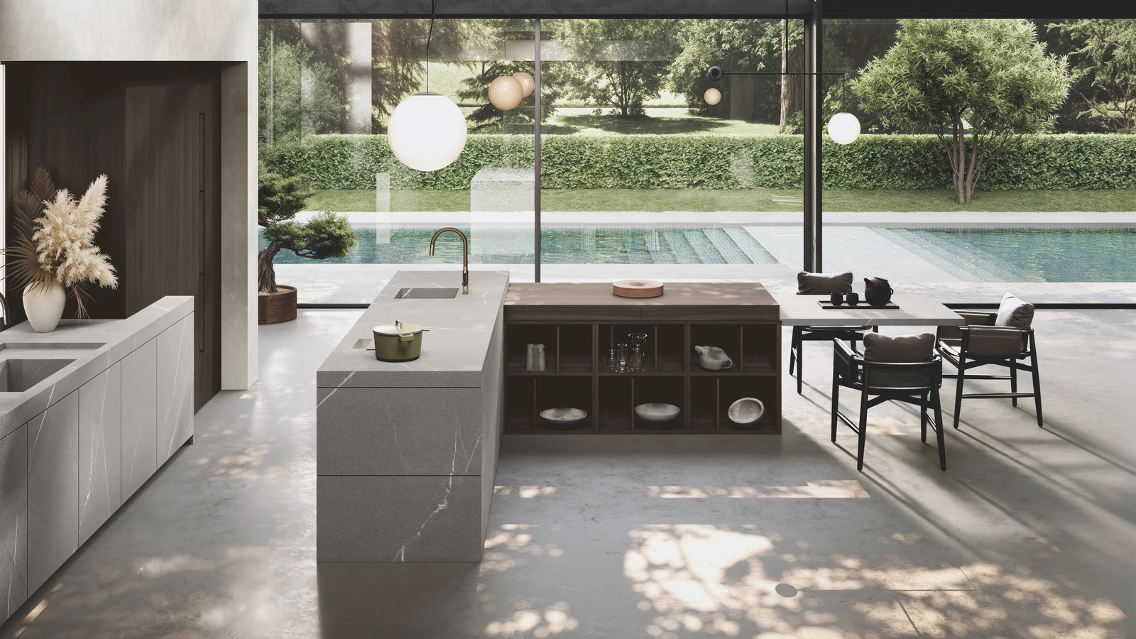 Cucina Design con isola e penisola Bluna Gres di Binova
