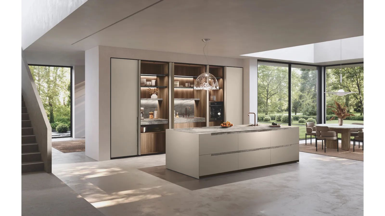 Cucina Design con isola Bluna Maniglia Stone di Binova