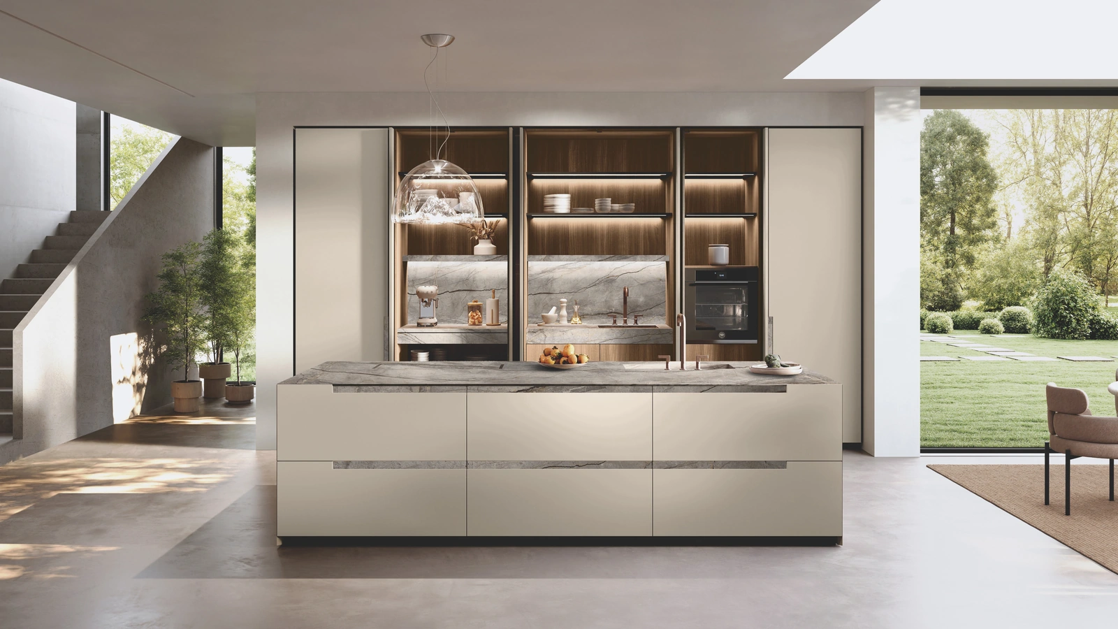 Cucina Design con isola Bluna Maniglia Stone di Binova