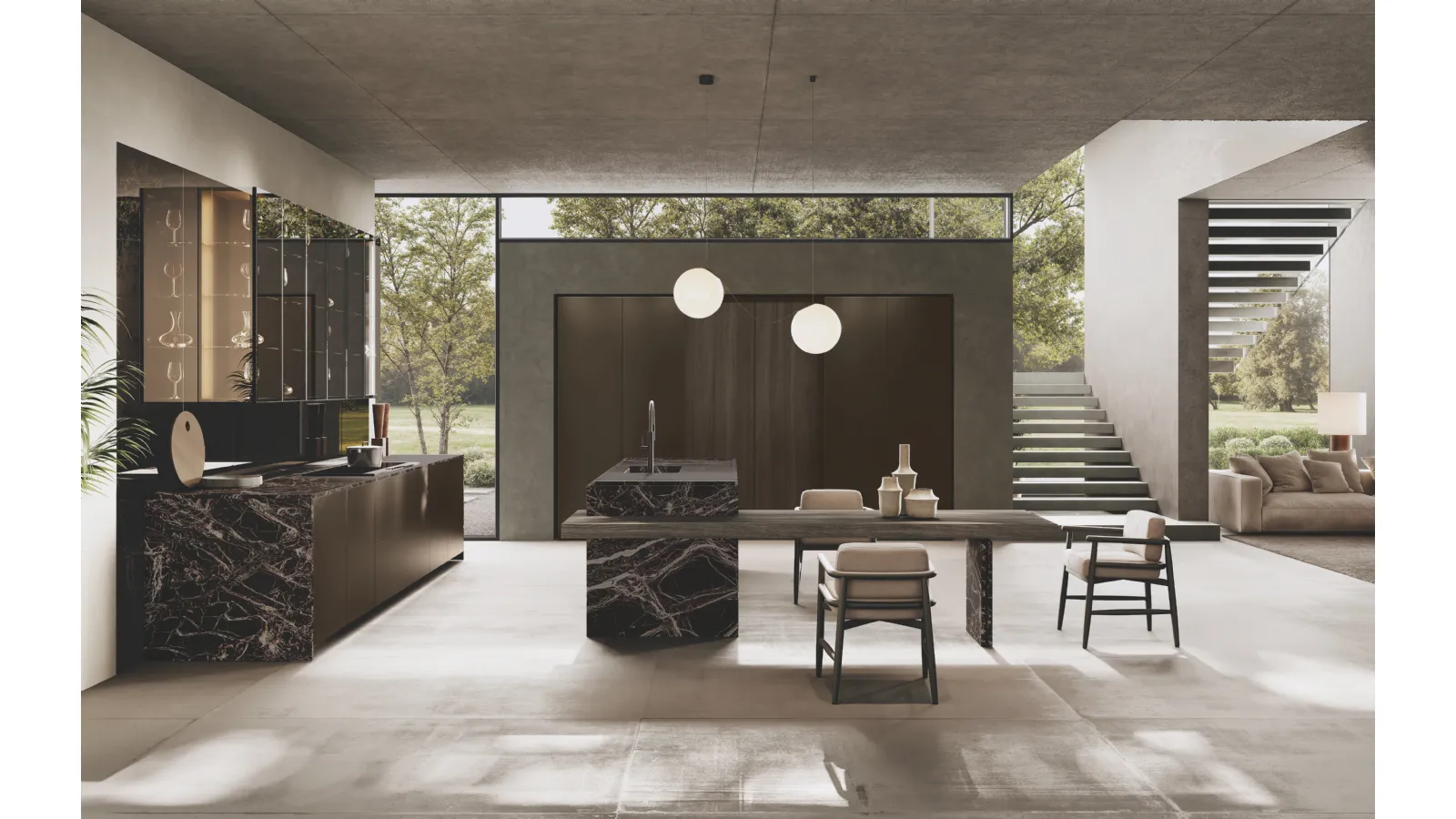 Cucina Design con isola Bluna Tech Alluminio di Binova