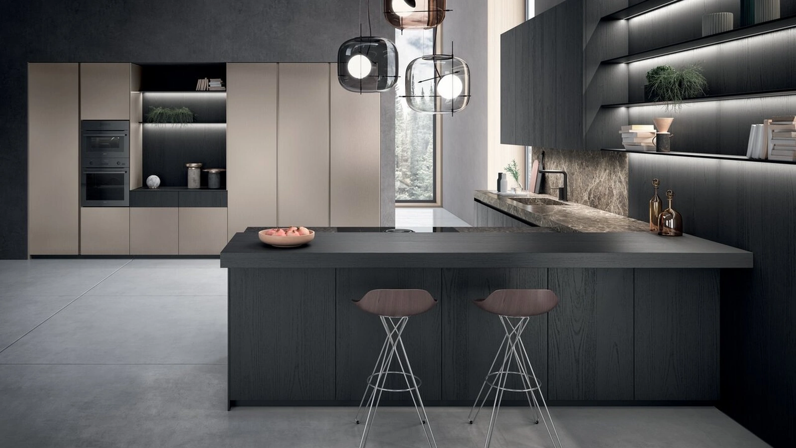 Cucina Design con penisola Bluna Tech di Binova