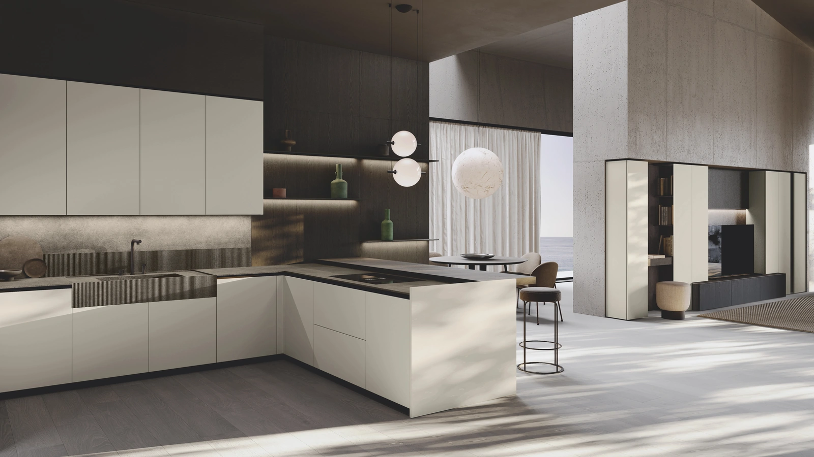 Cucina Design con penisola Bluna Tech Opaco di Binova