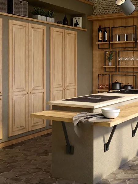 Cucina in Muratura e legno con isola Paolina Amaretto di Zappalorto