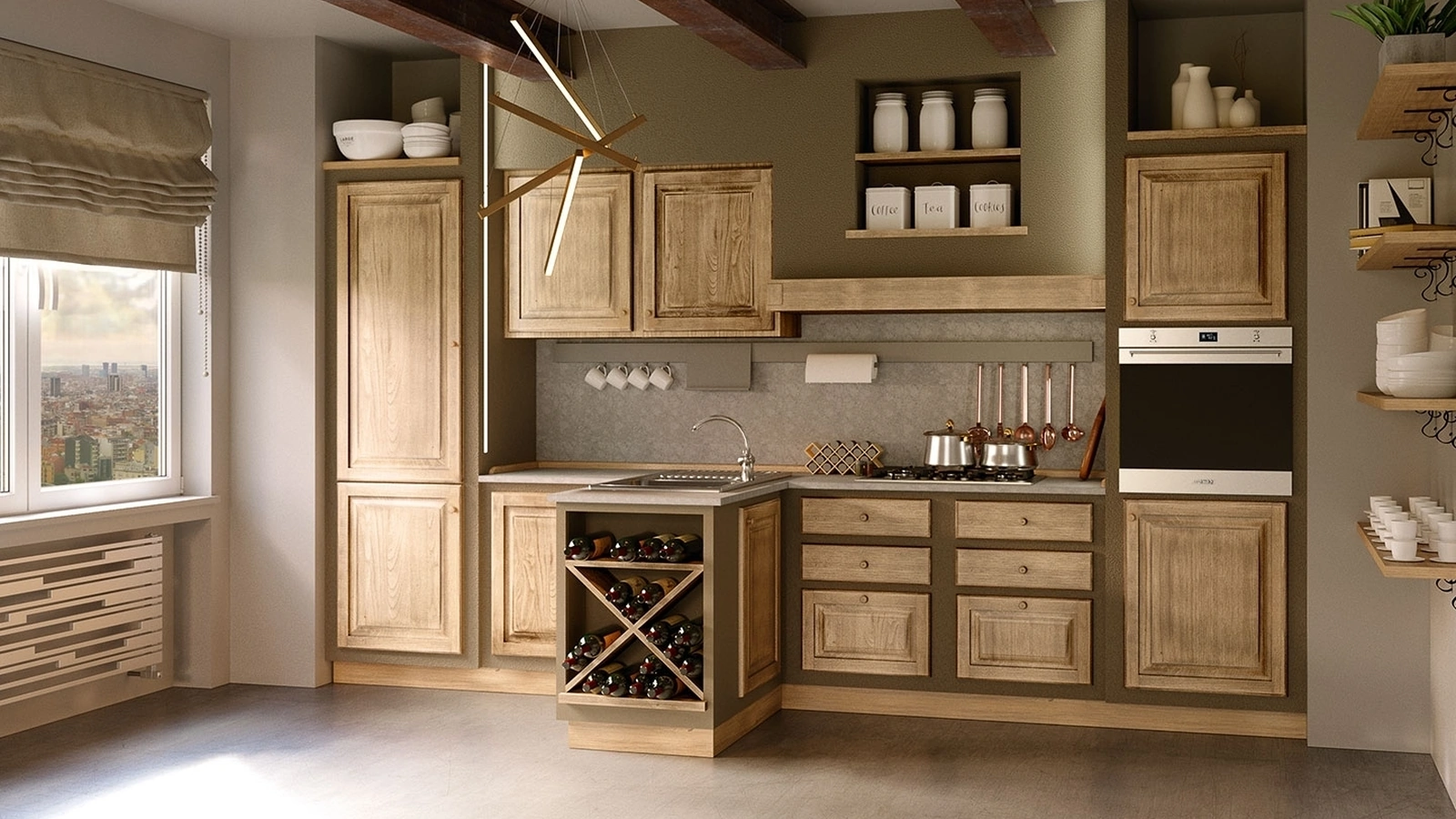 Cucina in Muratura e legno effetto rustico con penisola Paolina Gianduia di Zappalorto