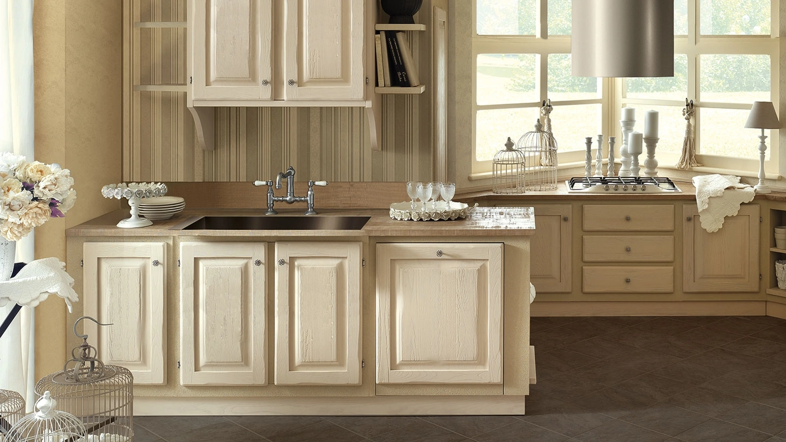 Cucina in Muratura ad angolo in legno di castagno Sogno Bianco di Zappalorto