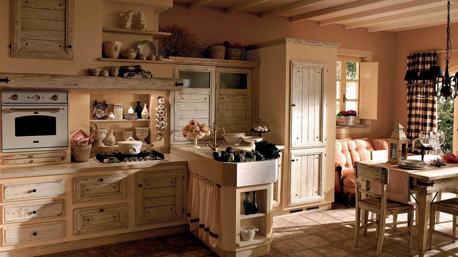 Cucina con penisola in Muratura e legno Giulietta Cotone di Zappalorto