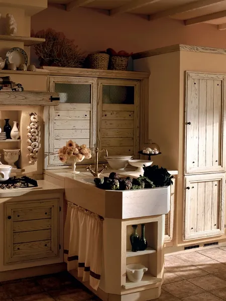 Cucina con penisola in Muratura e legno Giulietta Cotone di Zappalorto