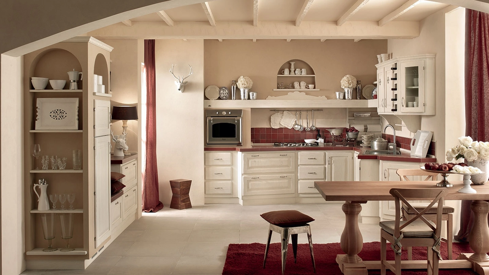 Cucina angolare in Muratura e legno bianco spazzolato con top in piastrelle Sogno Bianco di Zappalorto