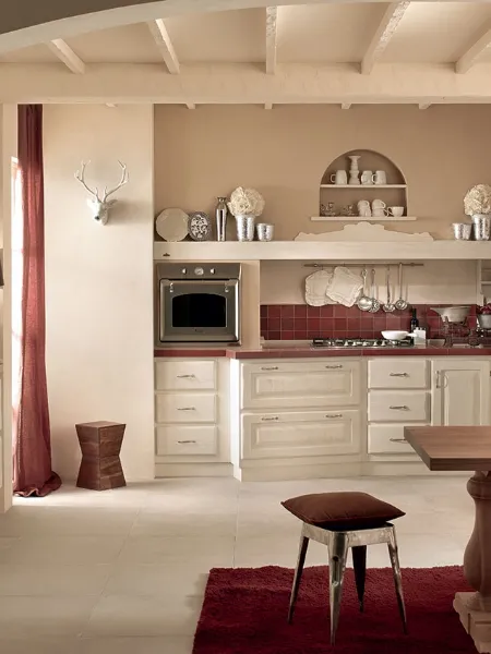 Cucina angolare in Muratura e legno bianco spazzolato con top in piastrelle Sogno Bianco di Zappalorto